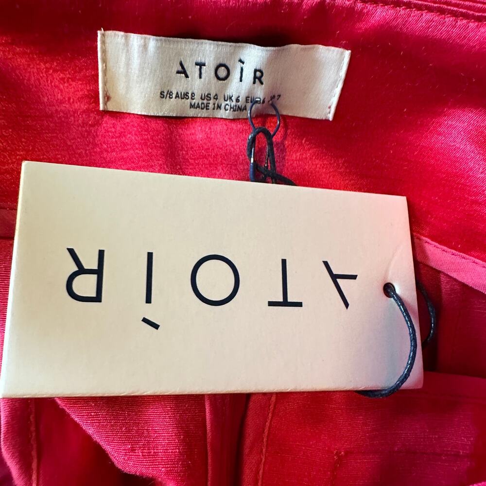 Atoir Red Silk Trouser Pants SMALL High Rise Ankle Straight Designer $415 NEW - Picture 10 of 11